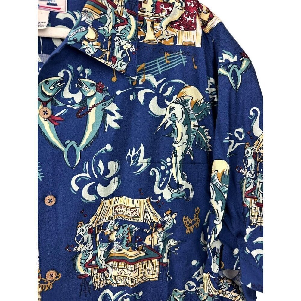 Bluewater Rat Pack Jazz Piano Bar‎ Fish Tropical Camp Shirt Hawaiian Mens XL USA - Picture 3 of 9